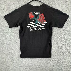 Vans Shirt Mens Medium Black Short Sleeve Cotton Off the Wall Graphic Rose